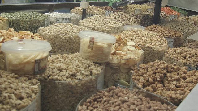 Several types of peanuts, sweet and savory in the municipal market of São Paulo