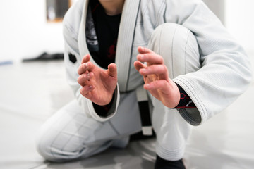 Obraz premium Brazilian Jiu JItsu BJJ WHite Belt Fighter In A Fighting stance