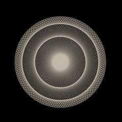 Abstract spirograph art , parabolic curve of line in circle form illustration. Vector image.Round pattern color on black background.