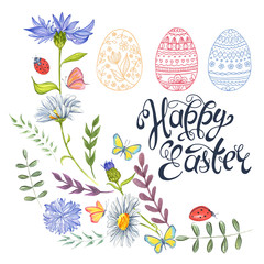 Easter greeting card with decorated eggs