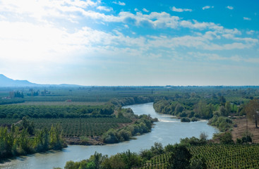 Fototapeta na wymiar ceyhan river and agricultural areas of cukurova, adana's orchards
