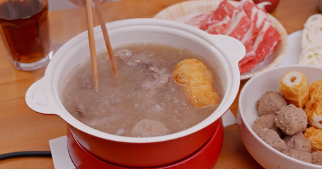 Chinese hot pot dinner at home