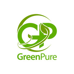 Green pure leaf initial letter GP logo concept design template