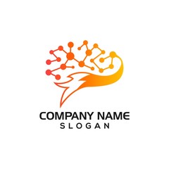 Combination of brain, fox and network connection for digital technology logo template