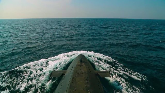 A submarine in the sea.