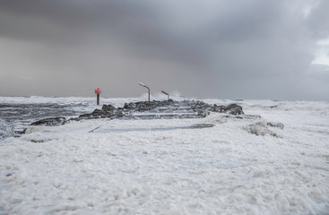 The winter storm in Torsminde in Denmark