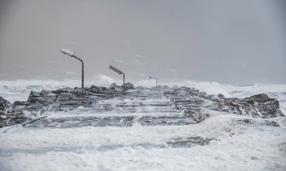 The winter storm in Torsminde in Denmark
