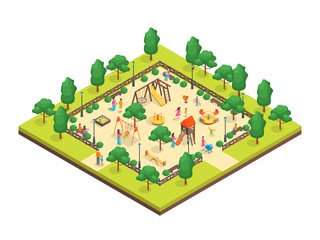 Children Park Concept 3d Isometric View. Vector