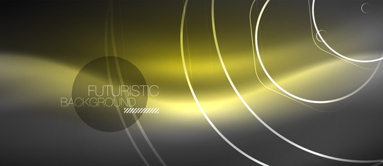 Black and glowing color lines neon design, magin techno template background