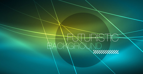 Digital technology abstract background - neon geometric design. Abstract glowing lines. Colorful techno background. Futuristic shape.