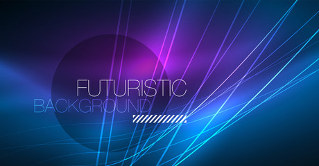 Neon glowing magic background, neon banner, night sky wallpaper. Magic light effect. Christmas abstract pattern.