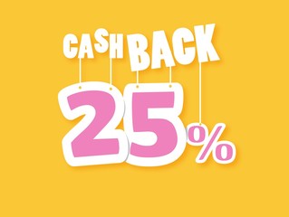 Cash Back label design 25% on dropshadow vector