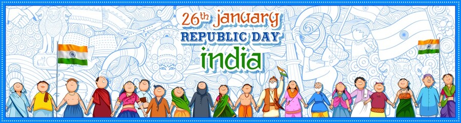 People of different religion showing Unity in Diversity on Happy Republic Day of India
