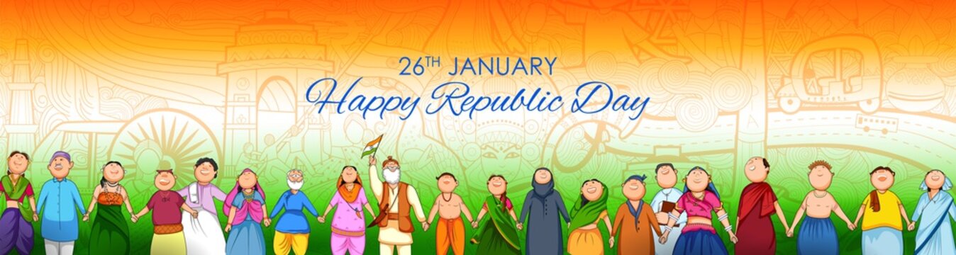 People of different religion showing Unity in Diversity on Happy Republic Day of India