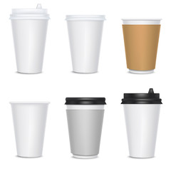 Realistic 3d Detailed Blank Paper Cups Set. Vector