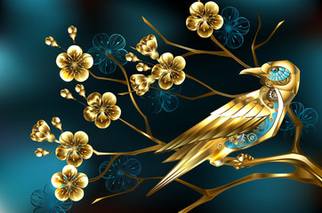 Steampunk bird with sakura © Nelli Valova
