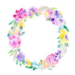 Round Spring Flower Wreath. Floral Wreath Background, Circle Flower Frame