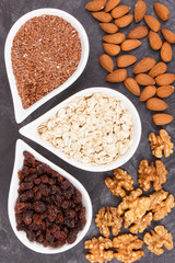 Food containing vitamins and minerals, healthy nutrition concept