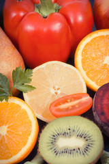 Fruits and vegetables containing healthy minerals and vitamins