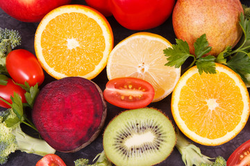 Fruits and vegetables containing healthy minerals and vitamins
