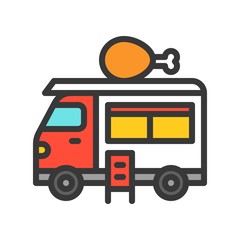 Fried chicken truck vector, Food truck filled style editable stroke icon