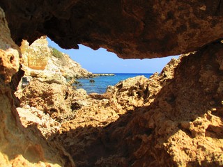 View from a rock-hole, Konnos Bay, Cyprus