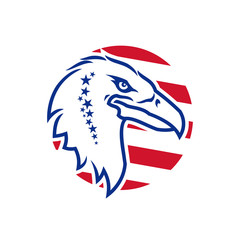 Eagle head with US symbols round icon. 