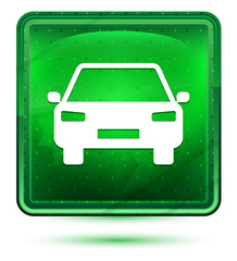 Car icon neon light green square button