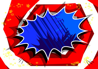Vector illustrated retro comic book background with big colorful explosion bubble, pop art vintage style backdrop.