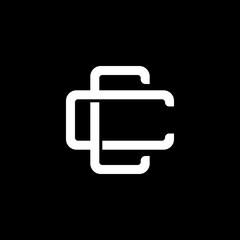 Initial letter C and C, CC, overlapping interlock monogram logo, white color on black background
