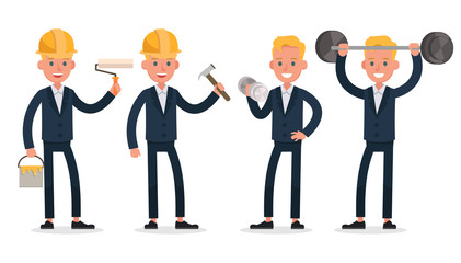 Obraz premium businessman character vector design. Presentation in various action with emotions, standing, walking and working. no32