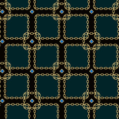 Fototapeta premium Gold chain square on black seamless vector background. eps10