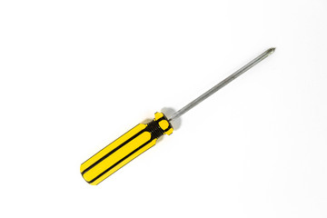 Yellow and black handle of screwdriver isolated on white background.