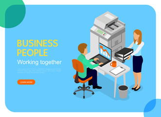 Isometric business people working together character vector design. For landing page, web banner, infographics and background template. no2