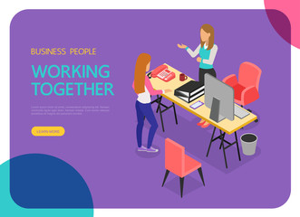 Isometric business people working together character vector design. For landing page, web banner, infographics and background template. no4