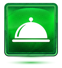 Food cover icon neon light green square button