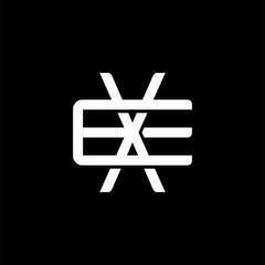 Initial letter E and X, EX, XE, overlapping interlock monogram logo, white color on black background