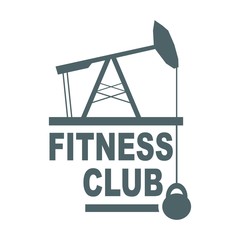 Fitness club emblem. Creative typography poster concept. Letters and oil pump jack icons. Body building relative