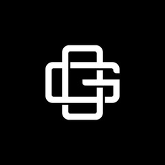 Initial letter G and O, GO, OG, overlapping interlock monogram logo, white color on black background