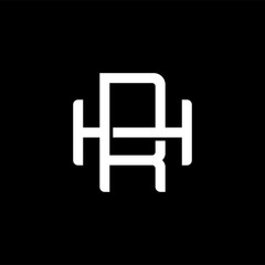 Initial letter H and R, HR, RH, overlapping interlock monogram logo, white color on black background