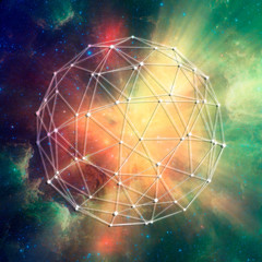 Medical, technology, chemistry and science design . Molecule and communication pattern. Connected lines with dots. Elements of this image furnished by NASA. Deep space filled with stars and galaxy.