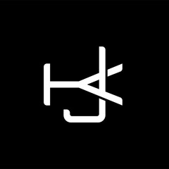 Initial letter K and J, KJ, JK, overlapping interlock monogram logo, white color on black background