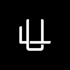 Initial letter L and U, LU, UL, overlapping interlock monogram logo, white color on black background