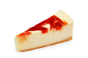 piece of cheesecake with strawberries isolated on white background with clipping path
