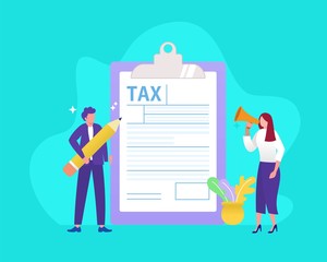 Online tax form vector illustration concept, people filling tax form, can use for, landing page, template, ui, web, mobile app, poster, banner, flyer