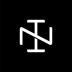 Initial letter N and I, NI, IN, overlapping interlock monogram logo, white color on black background