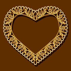 frame in the shape of heart gold color with shadow