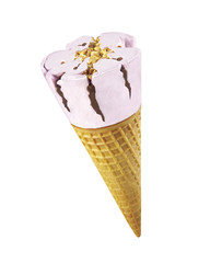 Yam ice cream with nuts in waffle