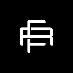 Initial letter R and F, RF, FR, overlapping interlock monogram logo, white color on black background
