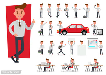 Set of business people wearing white suit and working character vector design. Presentation in various action with emotions, running, standing and walking. no2